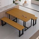 Ver mais imagens de Conjunto 160x90cm Tampo em MDF com 2 Bancos Imperatriz Marrom/Preto/Nature