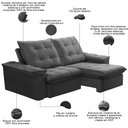 Ver imagem 3 de Sofá Retrátil Reclinável para Sala 3 Lugares 230cm Nijma F04 Veludo Cinza Escuro - Lyam Decor