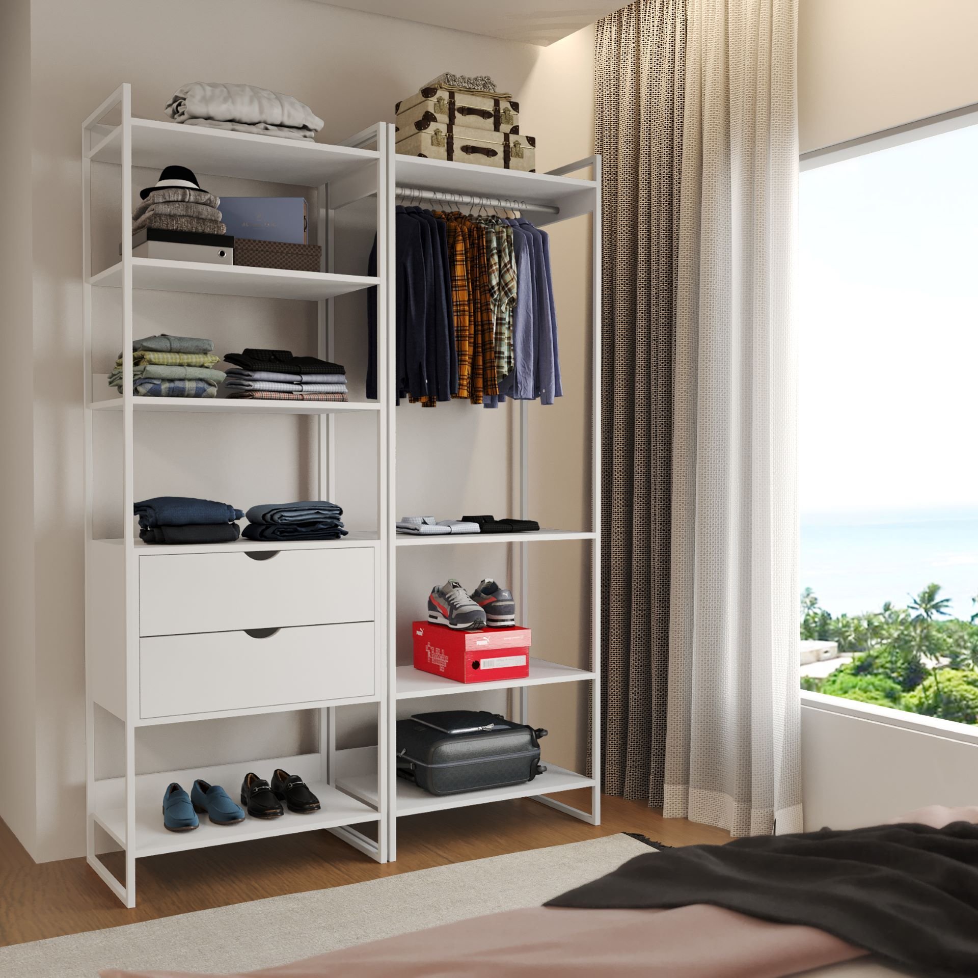 Dois Modulo para Closet Industrial Ferro Branco Tampo Branco