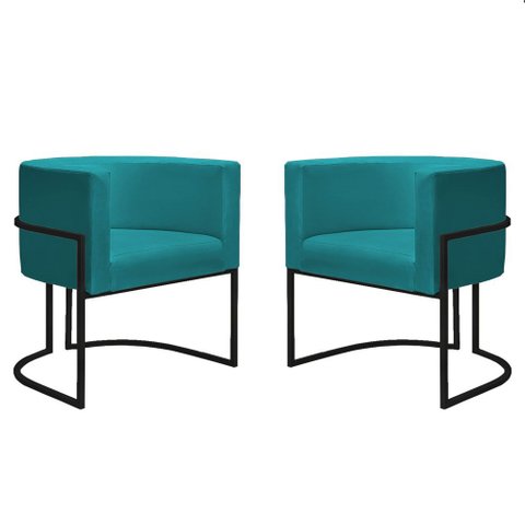 Kit 2 Poltronas Decorativa Nayara Base Ferro Preto Suede - Twdecora