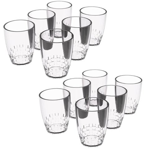 Kit 12 Copos Crippa 300ml Plástico Transparente Trama Água Suco Refrigerante Escolar Refeitório