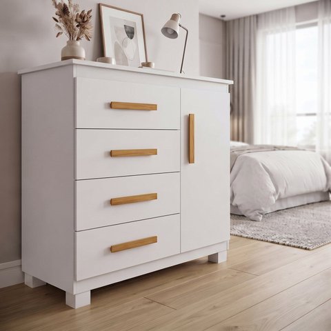 Cômoda Monique Grande 4 Gavetas 1 Porta com Prateleira 100% MDF Yescasa