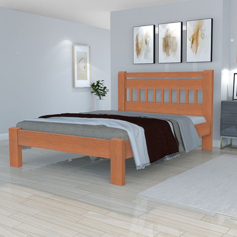 Cama Casal Antares Madeira Maciça Angelim Pedra/tauari Mel