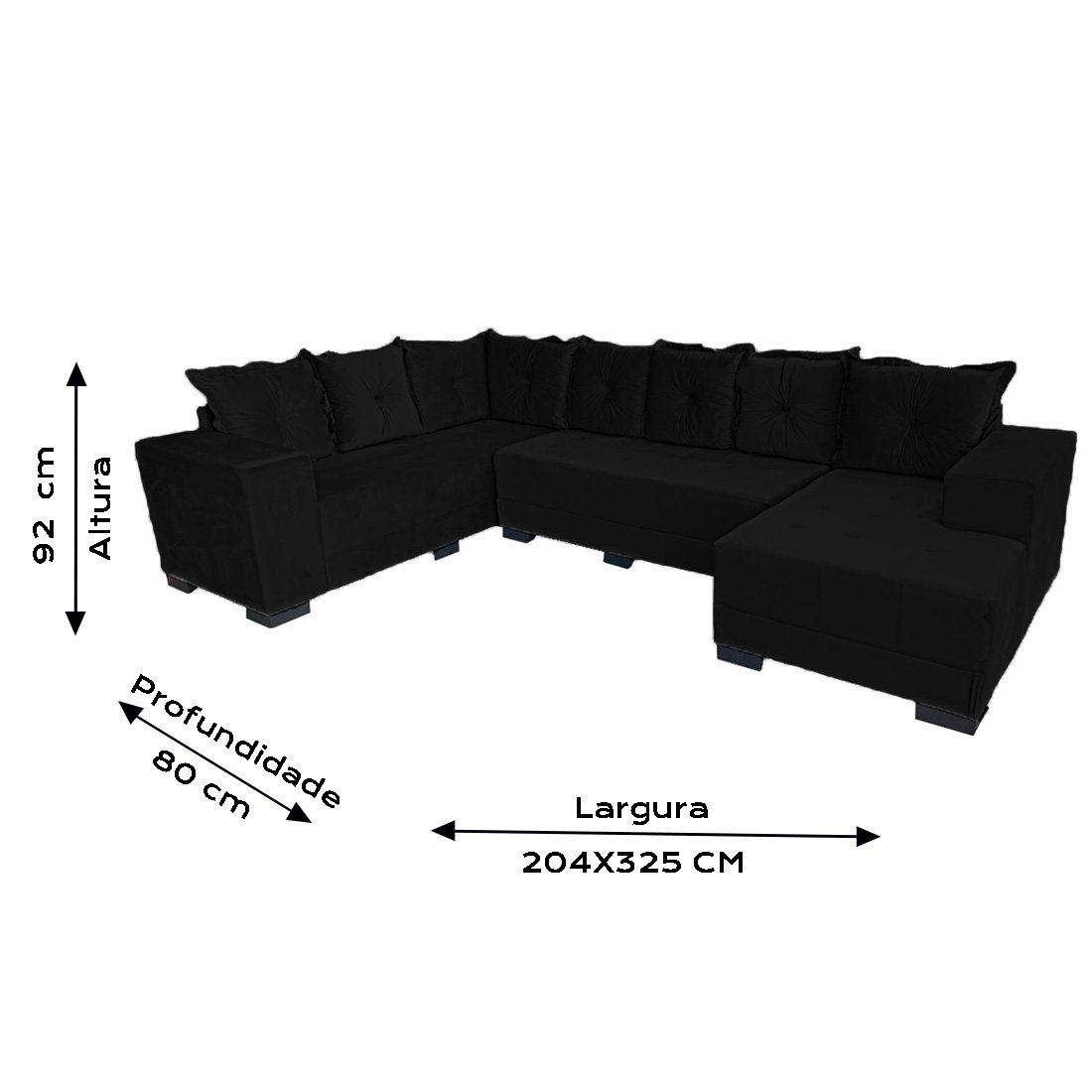 Jogo Sofá Trovato com Chaise Joli Preto MadeiraMadeira