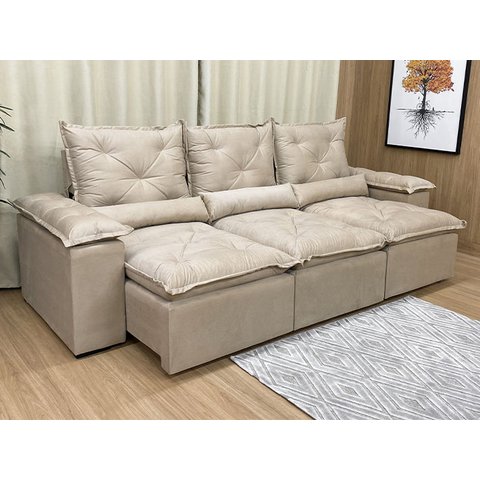 Sofá 4 e 5 Lugares 3,20m Retrátil e Reclinável Alpoim Estofados Athenas:bege