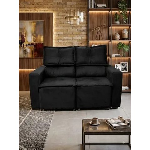 Sofá Retratil 2 Lugares Reclinável Suede Compacto Moderno Preto