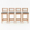 Ver imagem 1 de Kit 04 Banquetas Altas Brunella 99cm com Encosto Telinha Estilo Palha Linho Cinza Claro - Desk