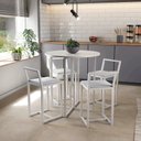 Ver imagem 1 de Conjunto Mesa Redonda Branca 4 Cadeiras Pequena Estofado Industrial White