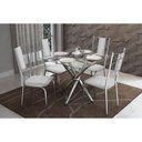 Ver imagem 1 de Sala de Jantar Completa Volga c/ Tampo Vidro 90cm + 4 Cadeiras Lisboa Cromado/Courano Branco -