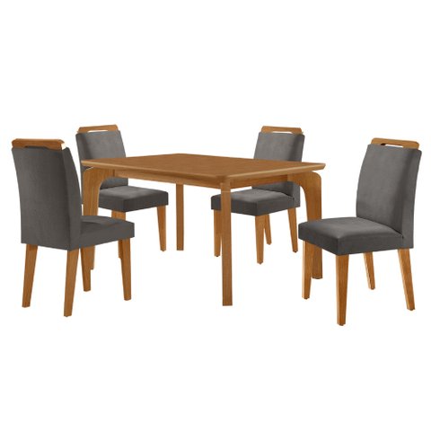Mesa de Jantar Liz 120cm Mdf Canto Copo e com 4 Cadeiras Athenas