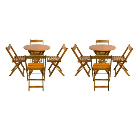 Kit 2 Jogos de Mesa Dobrável com 4 Cadeiras Tampo Redondo 70x70 Mel