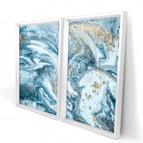 Quadro com Moldura Chanfrada Mármore Azul com Dourado Branco - Médio - 5