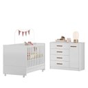 Ver imagem 1 de Jogo de Quarto Infantil Pérola Cômoda e Berço Branco - Peternella Móveis