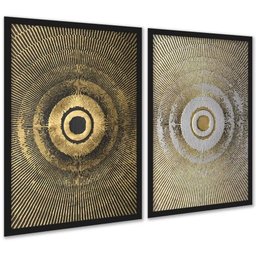 Kit 2 Quadros Decorativos Abstratos Hachura 45x34cm:moldura Preta - 1