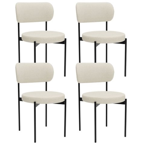 Kit 04 Cadeiras Estofadas para Sala de Jantar Louvre L02 Linho Champagne - Lyam Decor