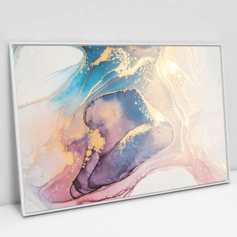 Quadro Decorativo em Canvas Abstrato Aquarela Luxo TaColado Moldura Flutuante 4,5cm Branca 120 x 80c