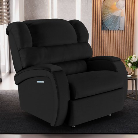Poltrona do Papai Sala de Cinema Reclinável Kylie Elétrica Botão com Led USB PU Preto G23 Gran Belo 