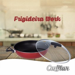 Frigideira Panela Wok 30 Cm Antiaderente Grande Tacho Com Tampa Vidro Vermelho - 2