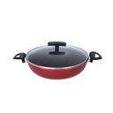 Ver imagem 1 de Frigideira Panela Wok 30 Cm Antiaderente Grande Tacho Com Tampa Vidro Vermelho