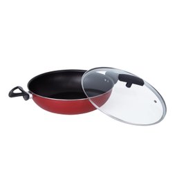 Frigideira Panela Wok 30 Cm Antiaderente Grande Tacho Com Tampa Vidro Vermelho - 4