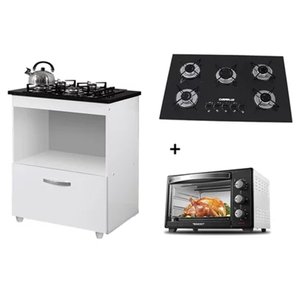 Kit Balcão Cooktop 1 Porta Br C/forno Elétrico 48l 127v C/fogão Cooktop 5 Bocas