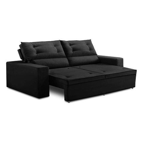 Sofá Retrátil e Reclinável 3 Lugares com Molas 2,00m Lana Suede Preto Rover & Beato