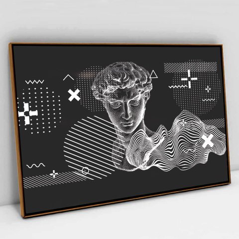 Quadro Decorativo em Canvas Grego Geométrico Arte TaColado Moldura Flutuante 4,5cm Freijó 120 x 80cm