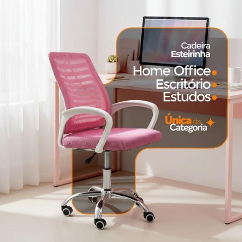 Cadeira de Escritório Oficial Esteirinha Mesh Giratória Rosa