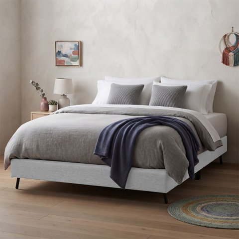 Base Box Japonesa Flutuante Cama Cais Casal Linho Bipartida Base para Colchão Cinza