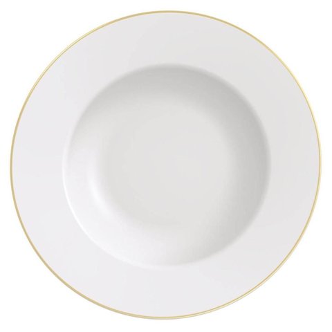 Prato de Jantar Raso Branco Borda Dourada Porcelana 28cm Eli