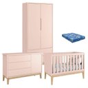 Ver imagem 1 de Quarto de Bebê Classic 2 Portas com Colchão Rosa Pés Madeira Natural - Reller
