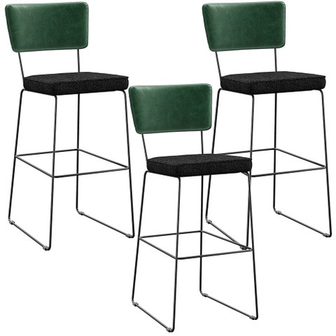 Kit 03 Banquetas Altas Sala de Jantar Fixa Allana L02 Facto Verde Musgo Linho Chumbo - Lyam Decor