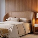 Ver imagem 2 de Cabeceira Estofada Alure para Cama Queen de 160cm Orgânica Curva Courissimo Camel - Desk Design