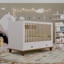 Ver imagem 1 de Berço Vira Cama em MDF 96cm x 79,5cm Joy Branco/Off White/Nogueira