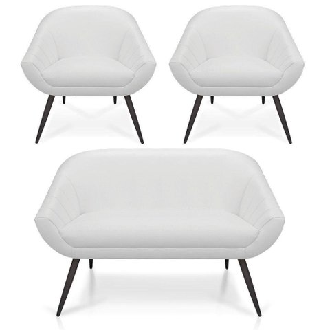 Kit 01 Namoradeira 02 Lugares E 02 Poltronas Giovana Corino Pés Palito De Ferro Branco