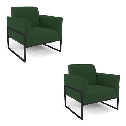 Kit 2 Poltronas Base Industrial Alta Preto Marisa Veludo D03 - D’Rossi Verde