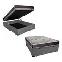 Ver imagem 1 de Cama Box Casal com Baú Cinza Suede + Colchão Molas Ensacada 1,38 X 1,88 X 24 Cm