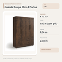 Ver imagem 4 de Guarda Roupa Slim 4 Portas 2 Gavetas Café Formimóveis
