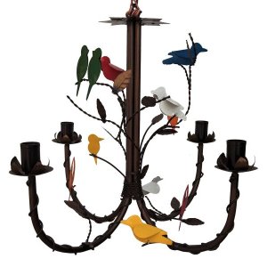 Lindo Lustre de Pássaros de Metal Decorativo para Varanda e Sacada - Colorido