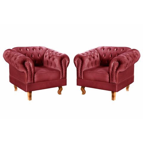 Kit 2 Poltronas Decorativas Capitonê Chesterfield Dom Pedro - Suede Bordô