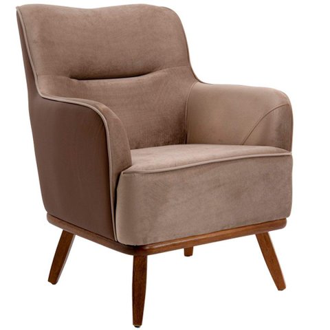 Poltrona Decorativa Base Fixa de Madeira D02 Isabella Veludo Importado Bege Escuro C-68 -Lyam Decor