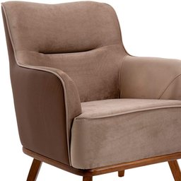 Poltrona Decorativa Base Fixa de Madeira D02 Isabella Veludo Importado Bege Escuro C-68 -Lyam Decor - 2