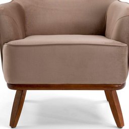 Poltrona Decorativa Base Fixa de Madeira D02 Isabella Veludo Importado Bege Escuro C-68 -Lyam Decor - 4