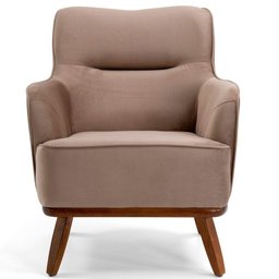 Poltrona Decorativa Base Fixa de Madeira D02 Isabella Veludo Importado Bege Escuro C-68 -Lyam Decor - 3