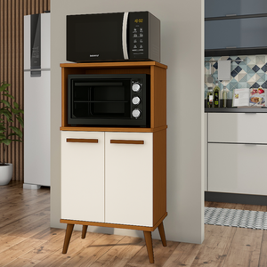Balcão Armário Torre Multiuso para Forno e Microondas 2 Portas e Paneleiro Lisboa Cores:cedro/ Off