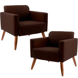 Kit 02 Poltronas Decorativas Fixa Pés de Madeira Alberta D02 Corano Tressê Marrom C-34 - Lyam - 1