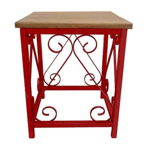 Banquinho De Metal Decorativo Para Decoração Externa de Jardim - Vermelho