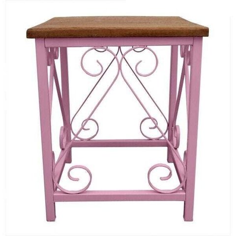 Banqueta Moderna De Metal E Madeira De Demolição Artesanal Decorativa - Rosa