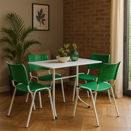 Jogo Mesa 120x70 para Restaurante Comércio com 4 Cadeiras Iso Verde Base Branca Ecomhome - 1