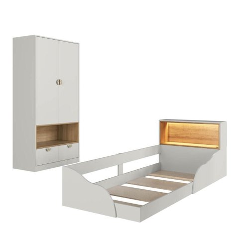 Quarto Infantil com Cama de Solteiro Montessoriana com Led e